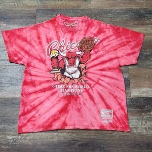 MITCHELL & Ness Chicago Bulls T Shirt Size Large Red Tie Dye Sweet 6-cess Mens